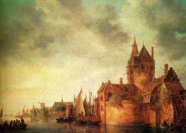 Josefsz Van A Castle By A River With Shipping At A Quay